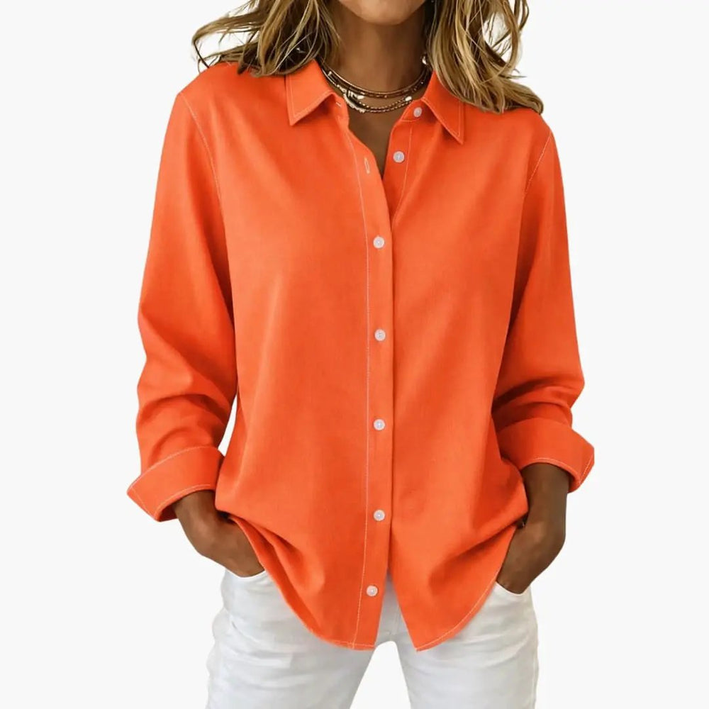 Women's Button-Down Blouse – Long Sleeve, Loose Fit & Collared