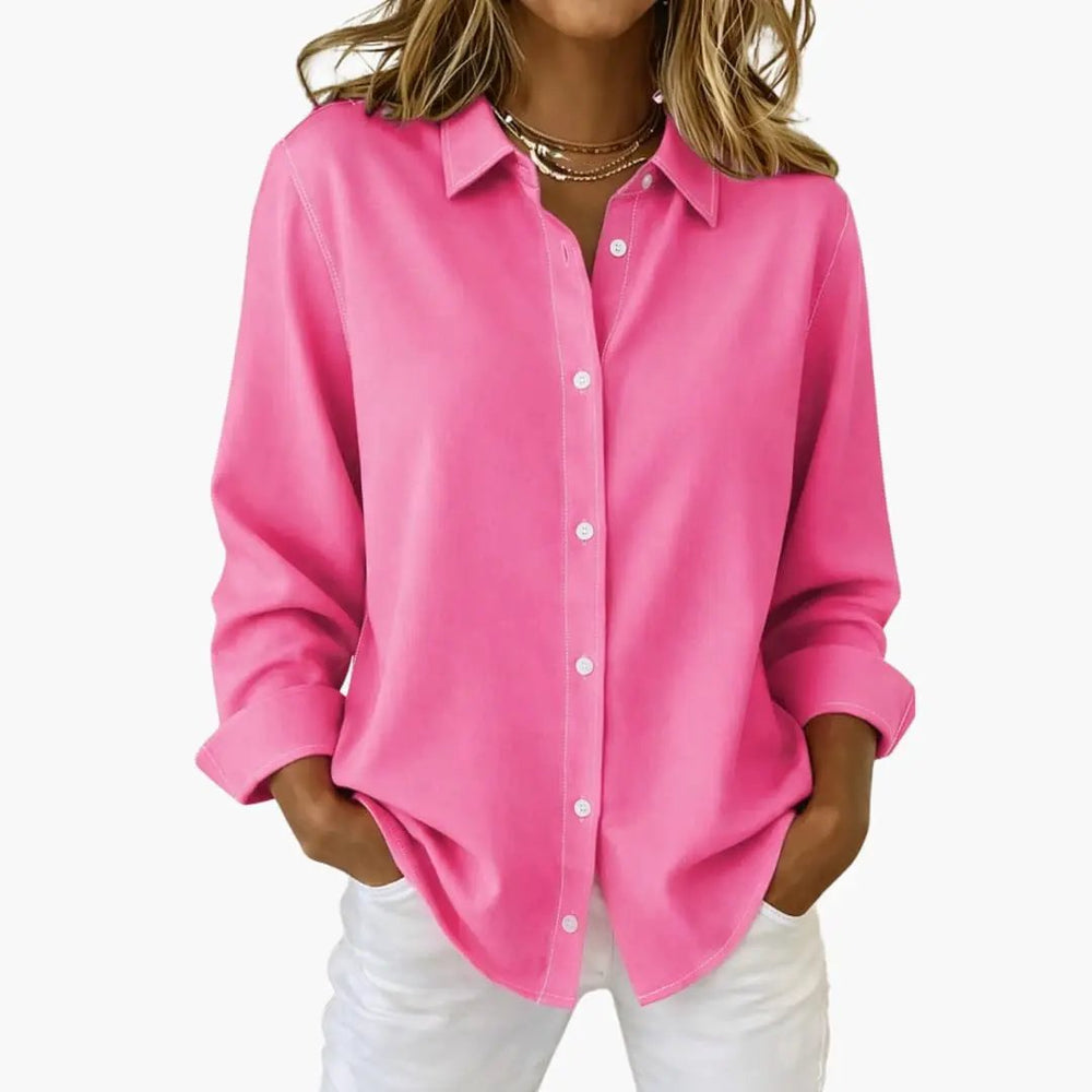 Women's Button-Down Blouse – Long Sleeve, Loose Fit & Collared