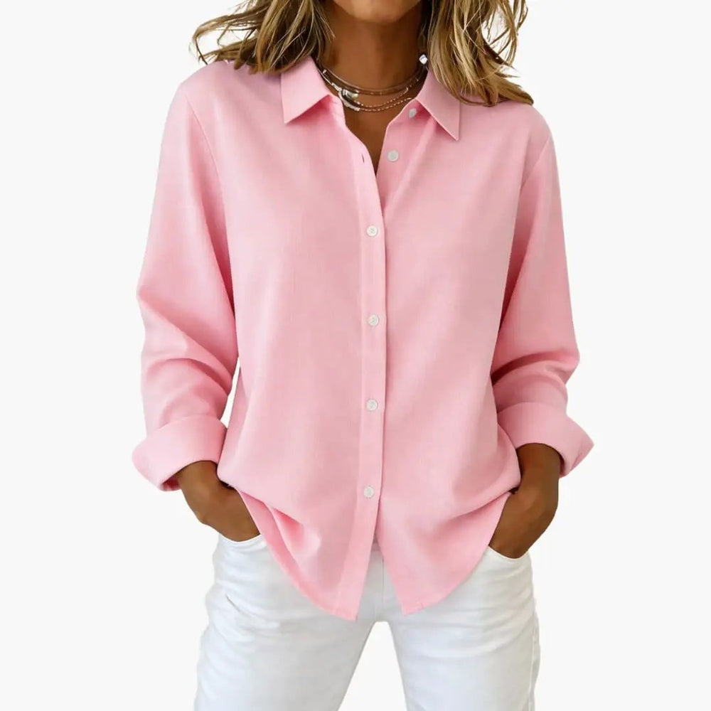 Women's Button-Down Blouse – Long Sleeve, Loose Fit & Collared