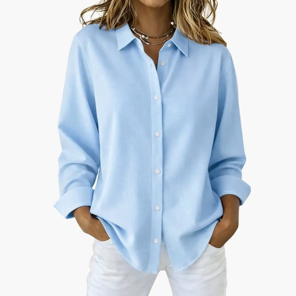 Women's Button-Down Blouse – Long Sleeve, Loose Fit & Collared