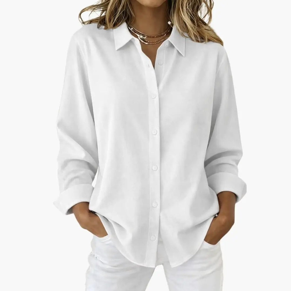 Women's Button-Down Blouse – Long Sleeve, Loose Fit & Collared