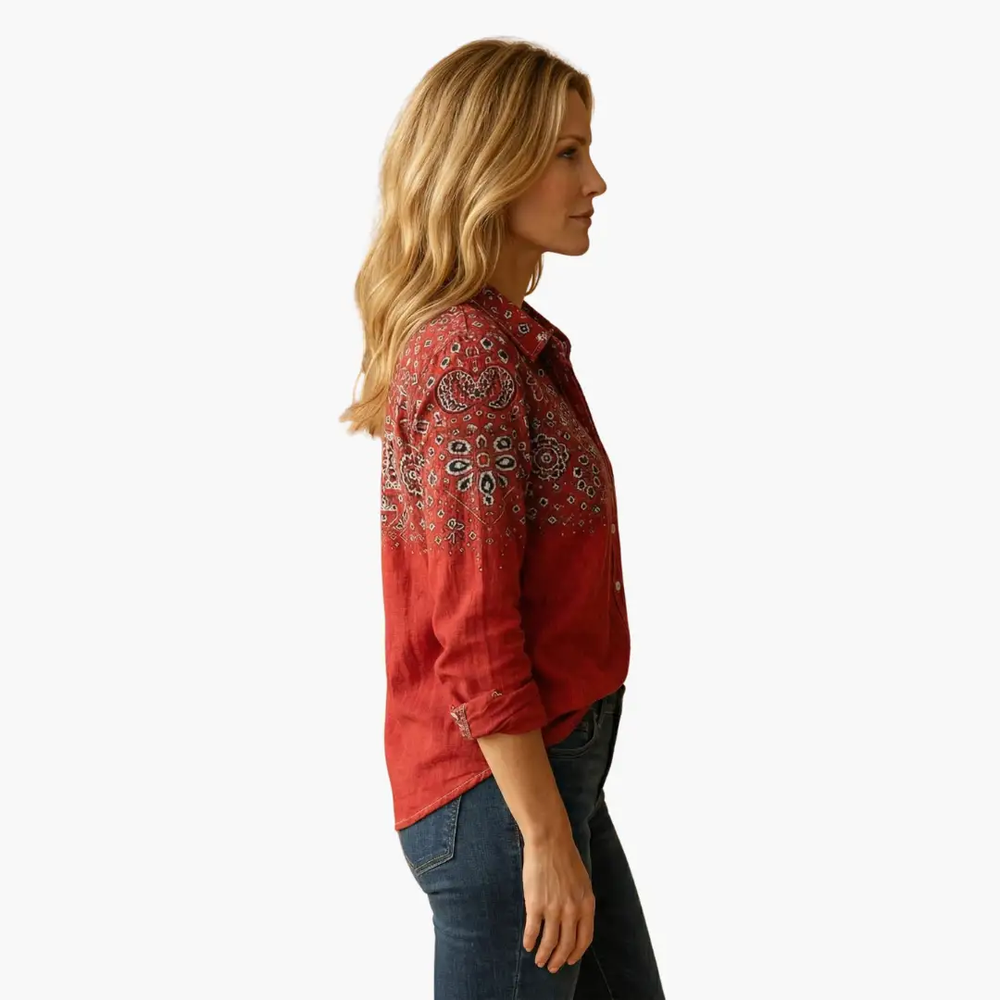 Women's Button-Down Blouse – Classic Collar, Long Sleeve & Hip Length