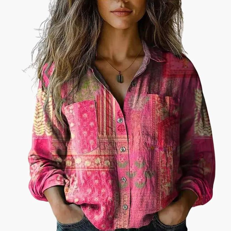 Women's Button-Down Blouse – Classic Collar, Long Sleeve & Hip Length