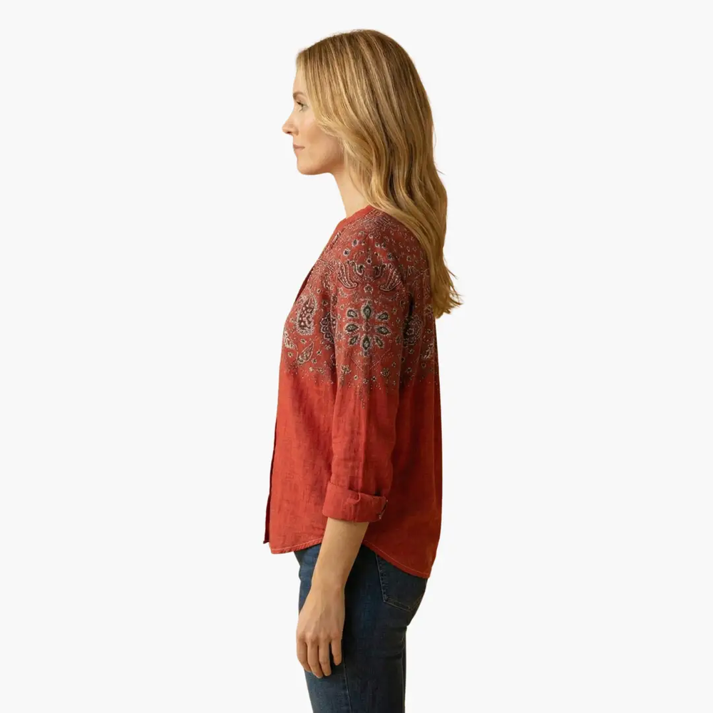 Women's Button-Down Blouse – Classic Collar, Long Sleeve & Hip Length