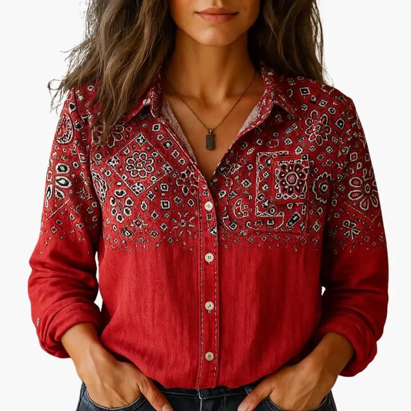 Women's Button-Down Blouse – Classic Collar, Long Sleeve & Hip Length