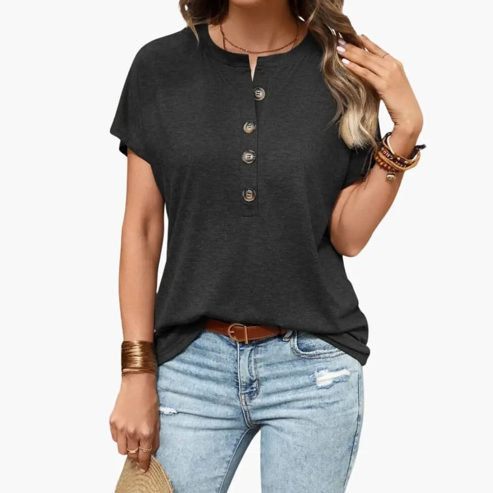 Women's T-Shirt – Button Front, Crew Neck & Short Sleeve