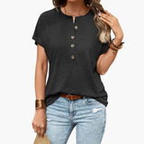 Women's T-Shirt – Button Front, Crew Neck & Short Sleeve