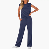 Women's Two-Piece Set – Cap Sleeve, Round Neck Top & Drawstring Pants