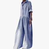 Women's Jumpsuit – Checked Print, Wide Leg & Short Sleeve