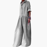 Women's Jumpsuit – Checked Print, Wide Leg & Short Sleeve