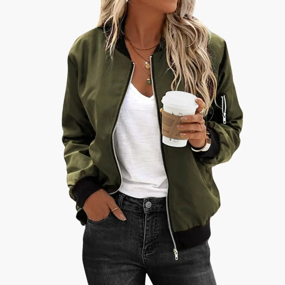 Women's Bomber Jacket – Zip Front, Side Pockets & Ribbed Trim