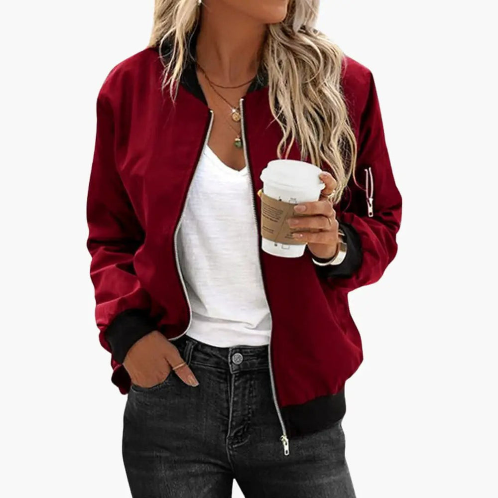 Women's Bomber Jacket – Zip Front, Side Pockets & Ribbed Trim