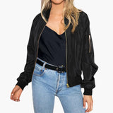 Women's Bomber Jacket – Zip Front, Side Pockets & Ribbed Trim