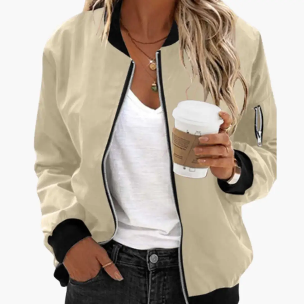 Women's Bomber Jacket – Zip Front, Side Pockets & Ribbed Trim