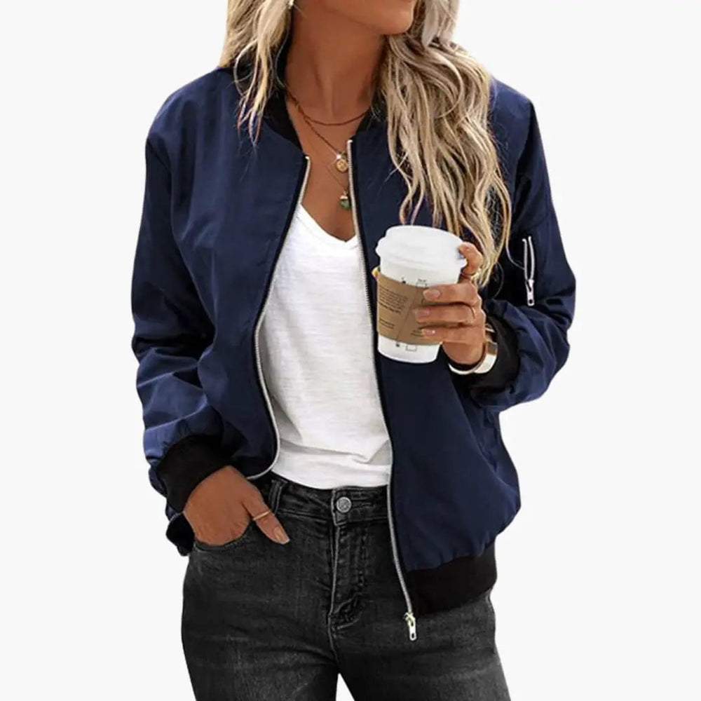 Women's Bomber Jacket – Zip Front, Side Pockets & Ribbed Trim