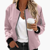 Women's Bomber Jacket – Zip Front, Side Pockets & Ribbed Trim