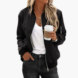 Women's Bomber Jacket – Zip Front, Side Pockets & Ribbed Trim