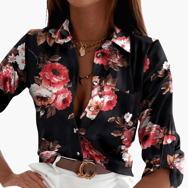 Women's Blouse – Crew Neck, Long Sleeve & Woven Fabric