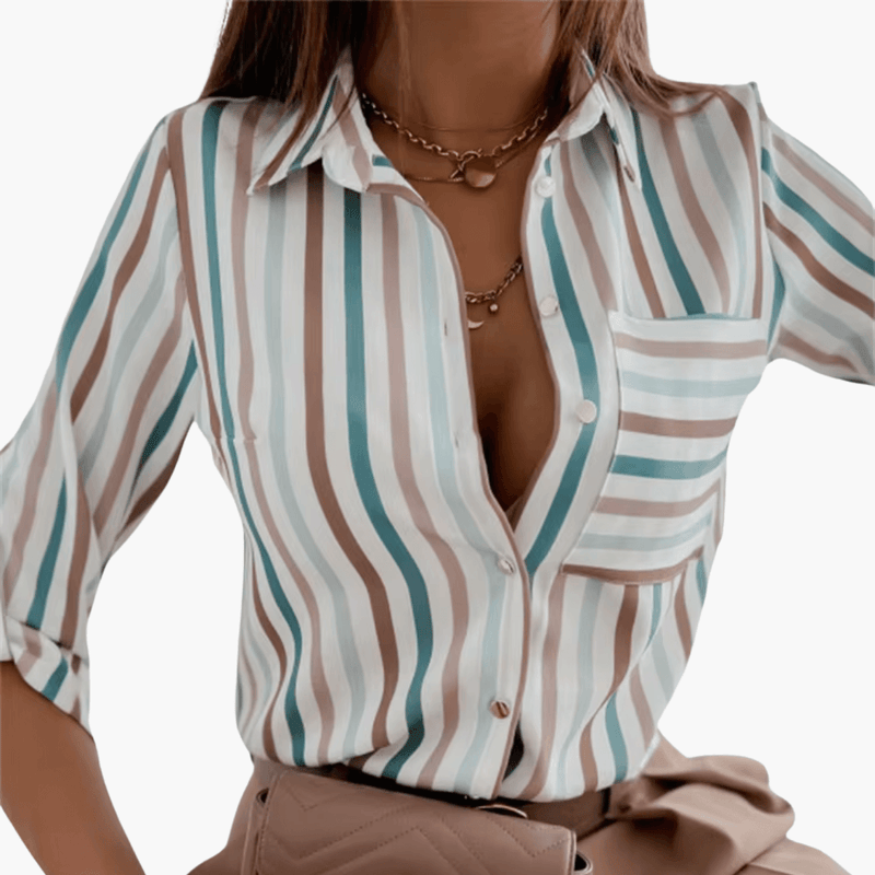 Women's Blouse – Crew Neck, Long Sleeve & Woven Fabric