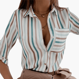 Women's Blouse – Crew Neck, Long Sleeve & Woven Fabric
