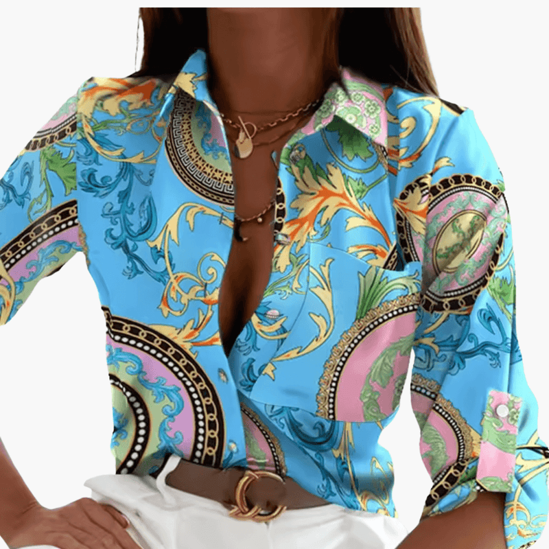 Women's Blouse – Crew Neck, Long Sleeve & Woven Fabric