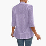 Women's Shawl Collar Coat – Open Front, Eyelet Detail & Mid-Length Sleeves