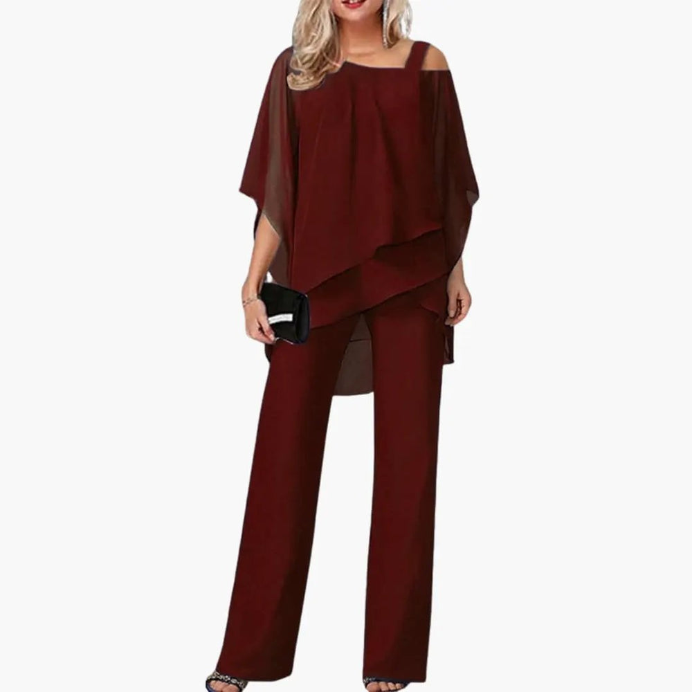 Women's Jumpsuit – Cold-Shoulder Sleeves, Wide-Leg Fit & One-Piece Design