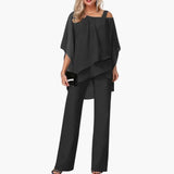 Women's Jumpsuit – Cold-Shoulder Sleeves, Wide-Leg Fit & One-Piece Design