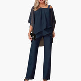 Women's Jumpsuit – Cold-Shoulder Sleeves, Wide-Leg Fit & One-Piece Design
