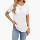 Women's V-Neck T-Shirt – Short Sleeve, Cotton Elastane Blend & Pullover Style