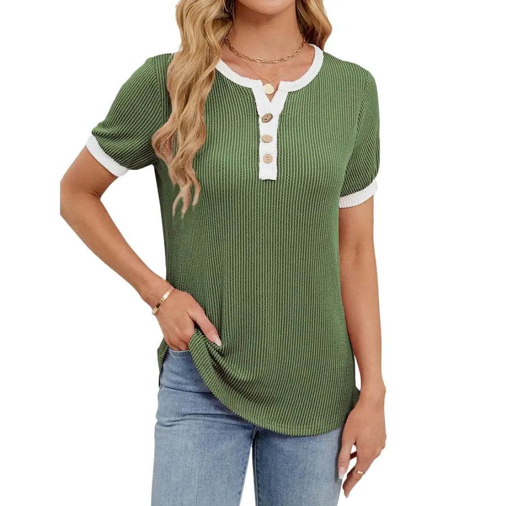 Women's V-Neck T-Shirt – Short Sleeve, Cotton Elastane Blend & Pullover Style