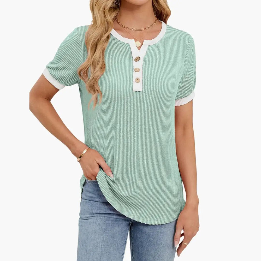 Women's V-Neck T-Shirt – Short Sleeve, Cotton Elastane Blend & Pullover Style