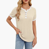 Women's V-Neck T-Shirt – Short Sleeve, Cotton Elastane Blend & Pullover Style