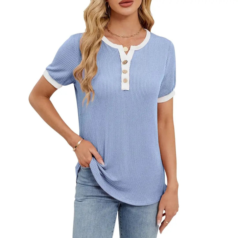 Women's V-Neck T-Shirt – Short Sleeve, Cotton Elastane Blend & Pullover Style