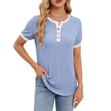 Women's V-Neck T-Shirt – Short Sleeve, Cotton Elastane Blend & Pullover Style
