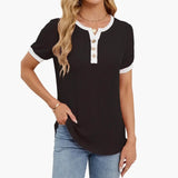 Women's V-Neck T-Shirt – Short Sleeve, Cotton Elastane Blend & Pullover Style