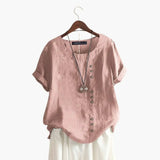 Women's Blouse – Cotton, Crew Neck & Diagonal Button Detail
