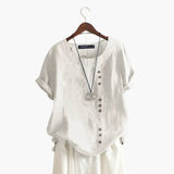 Women's Blouse – Cotton, Crew Neck & Diagonal Button Detail