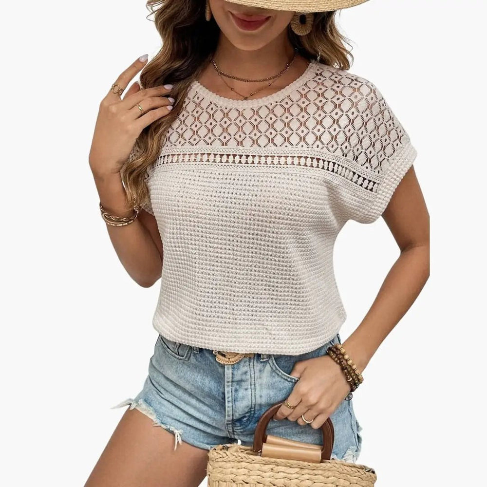 Women's T-Shirt – Crew Neck, Hollow Detail & Short Sleeve