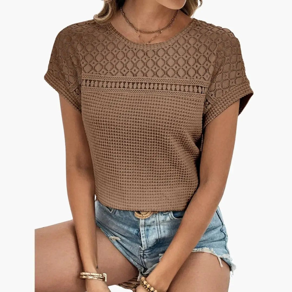 Women's T-Shirt – Crew Neck, Hollow Detail & Short Sleeve