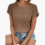 Women's T-Shirt – Crew Neck, Hollow Detail & Short Sleeve