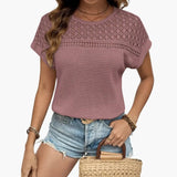 Women's T-Shirt – Crew Neck, Hollow Detail & Short Sleeve