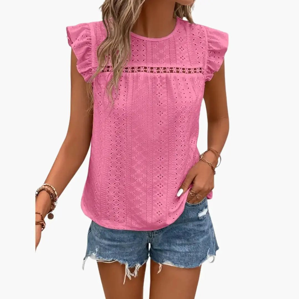 Women's T-Shirt – Crew Neck, Ruffle Trim & Short Sleeve