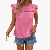 Women's T-Shirt – Crew Neck, Ruffle Trim & Short Sleeve