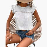 Women's T-Shirt – Crew Neck, Ruffle Trim & Short Sleeve