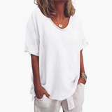 Women's Crew Neck T-Shirt – Short Sleeve, Pull-On Style & Woven Fabric