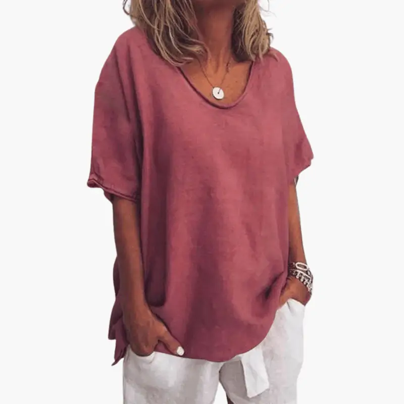 Women's Crew Neck T-Shirt – Short Sleeve, Pull-On Style & Woven Fabric