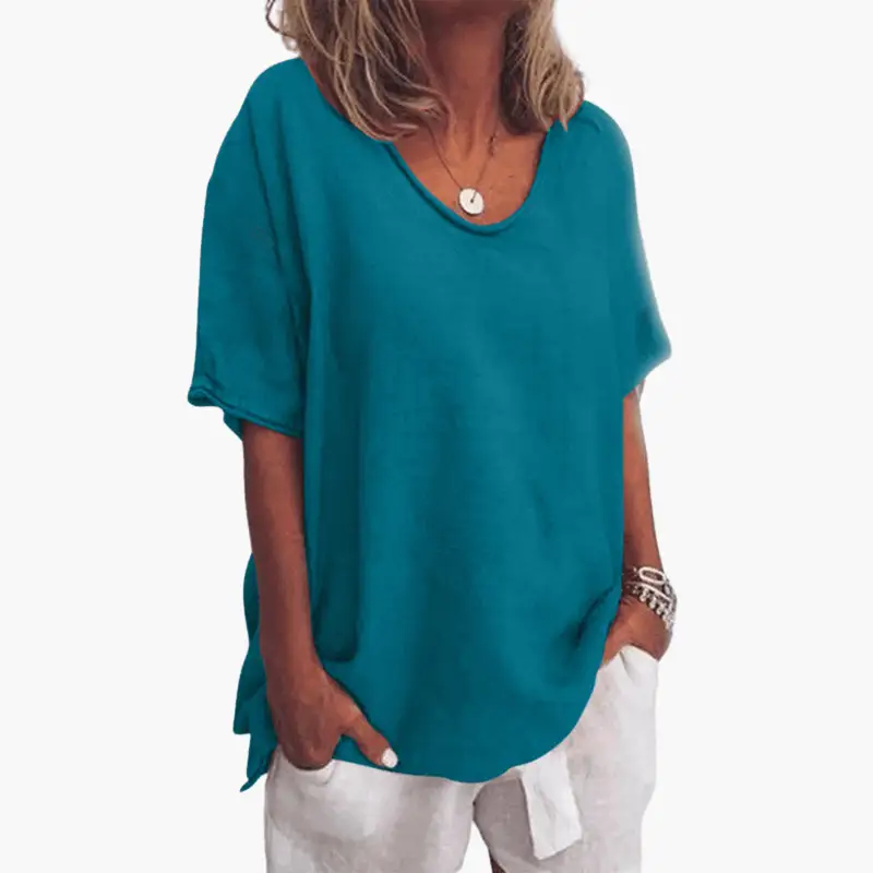 Women's Crew Neck T-Shirt – Short Sleeve, Pull-On Style & Woven Fabric
