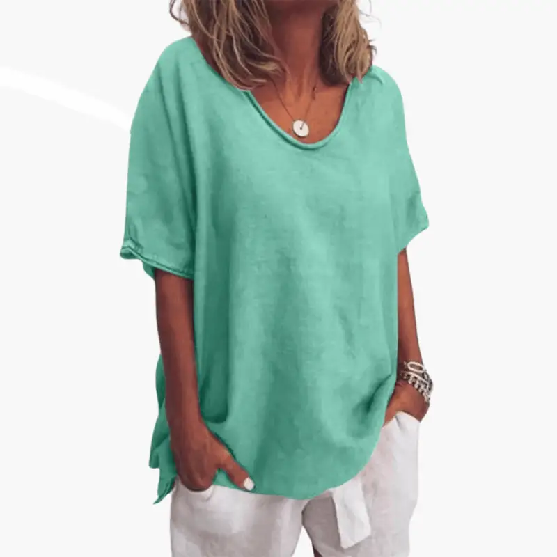 Women's Crew Neck T-Shirt – Short Sleeve, Pull-On Style & Woven Fabric