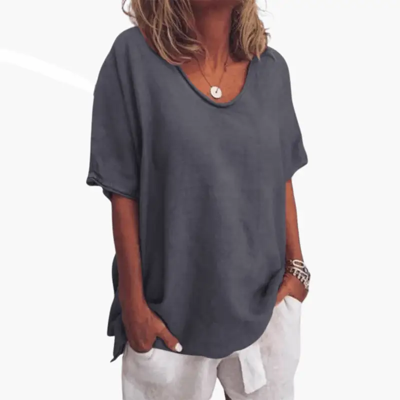 Women's Crew Neck T-Shirt – Short Sleeve, Pull-On Style & Woven Fabric